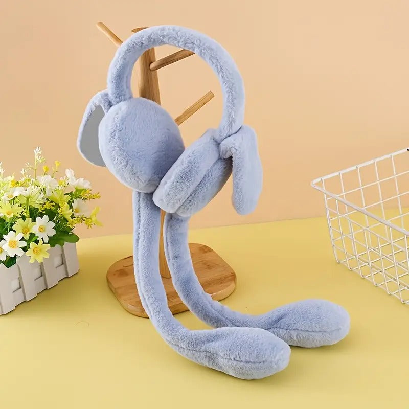 Cute Jumping Rabbit Earmuffs Hat with Moving Ears – Plush Airbag Toy Cap for Kids