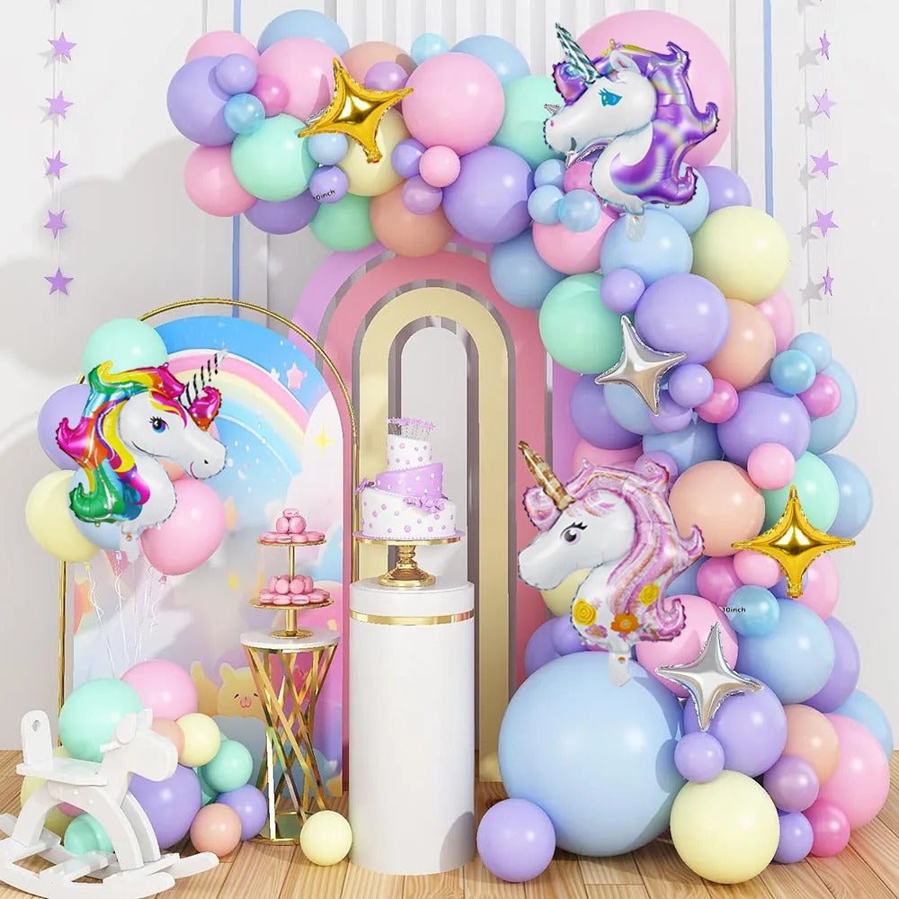 57 Pcs Pastel Unicorn Birthday Decoration Set With Balloon Garland, Foil Unicorn And Star Balloons For Girls Party