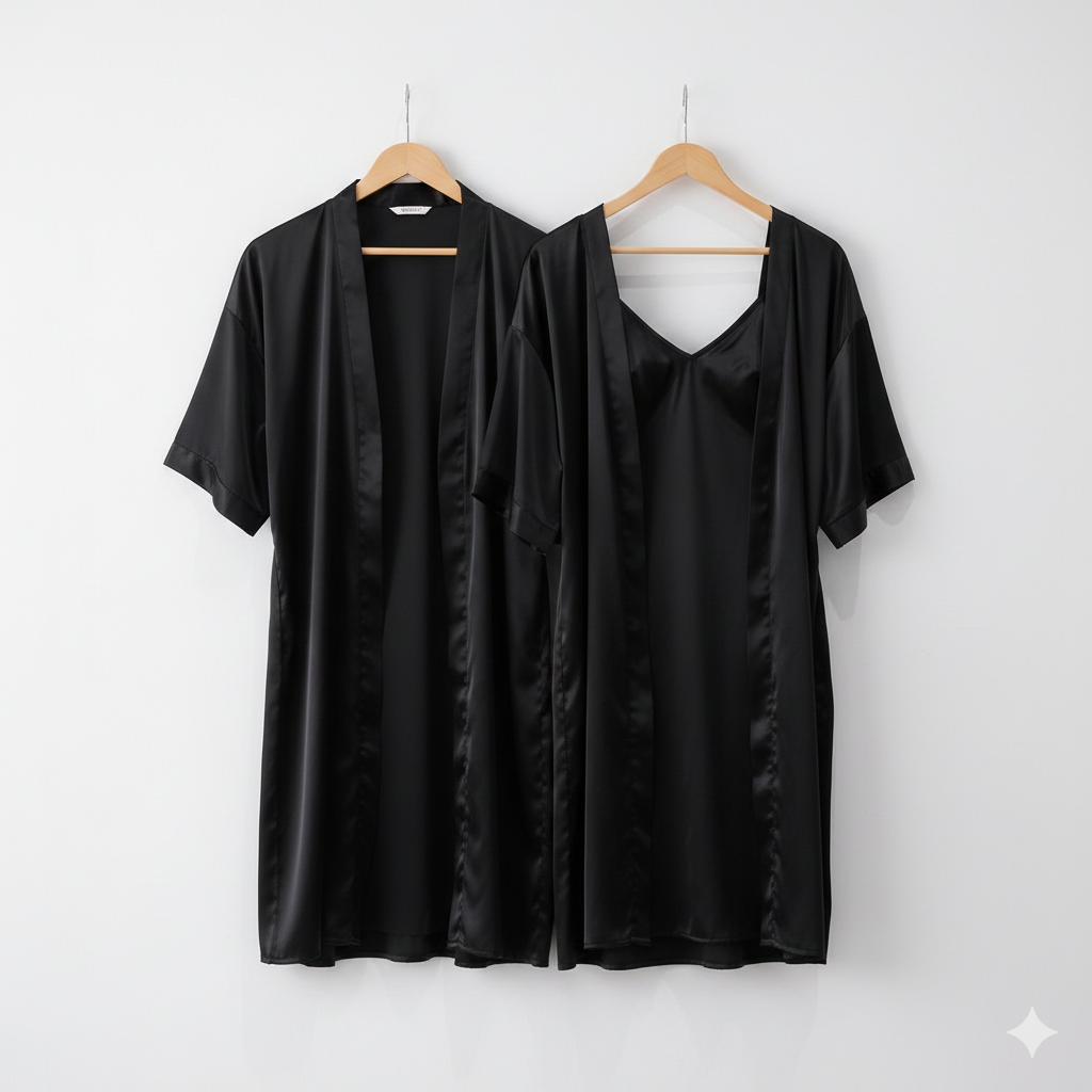 Premium Satin Silk Couple Gown Set (3 Pcs) – Elegant Matching Nightwear for Men & Women | Free Size |