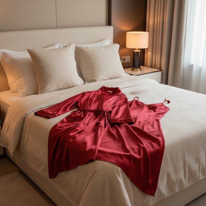 Premium Satin Silk Couple Gown Set (3 Pcs) – Elegant Matching Nightwear for Men & Women | Free Size |