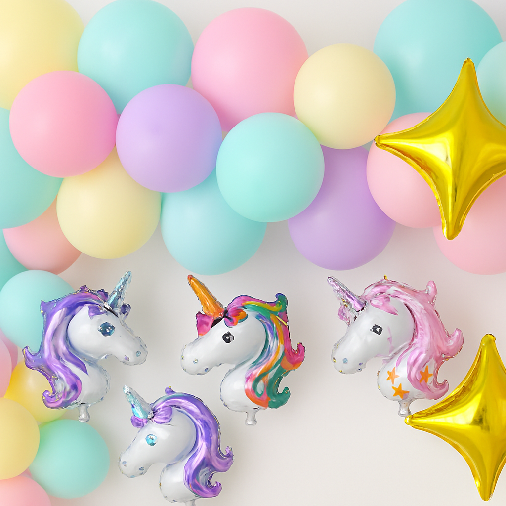 57 Pcs Pastel Unicorn Birthday Decoration Set With Balloon Garland, Foil Unicorn And Star Balloons For Girls Party